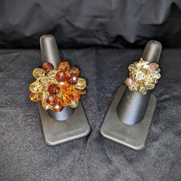 Beaded Pair of Rings- Earthy Tone & Pink Gold Black and White Beads - Picture 8 of 8